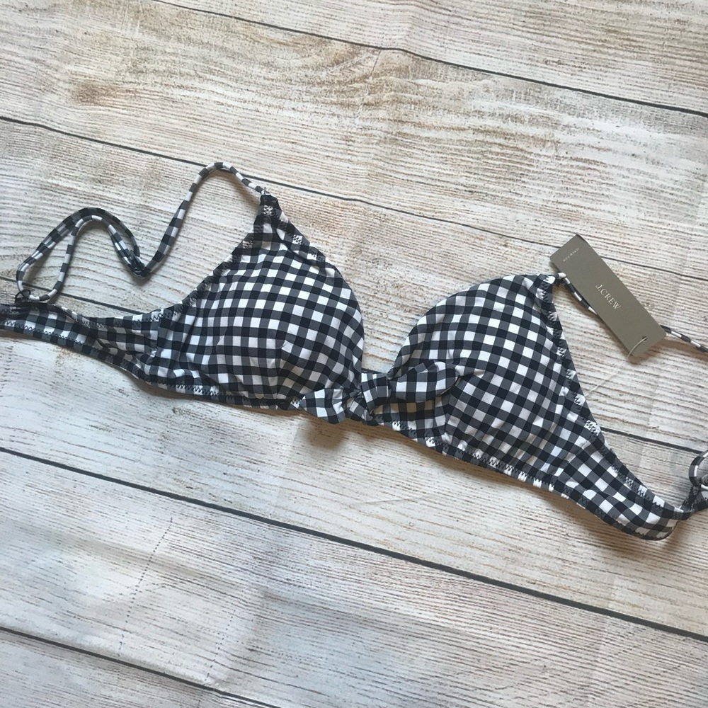 NWT J Crew Gingham Bikini Top Small Tie Front